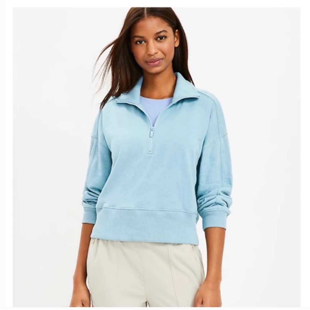 Lou & Grey Cropped Blue Quarter Zip